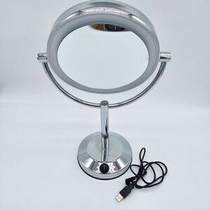 7.5" Double Sided Lighted Free-Standing Mirror, Chrome Finish